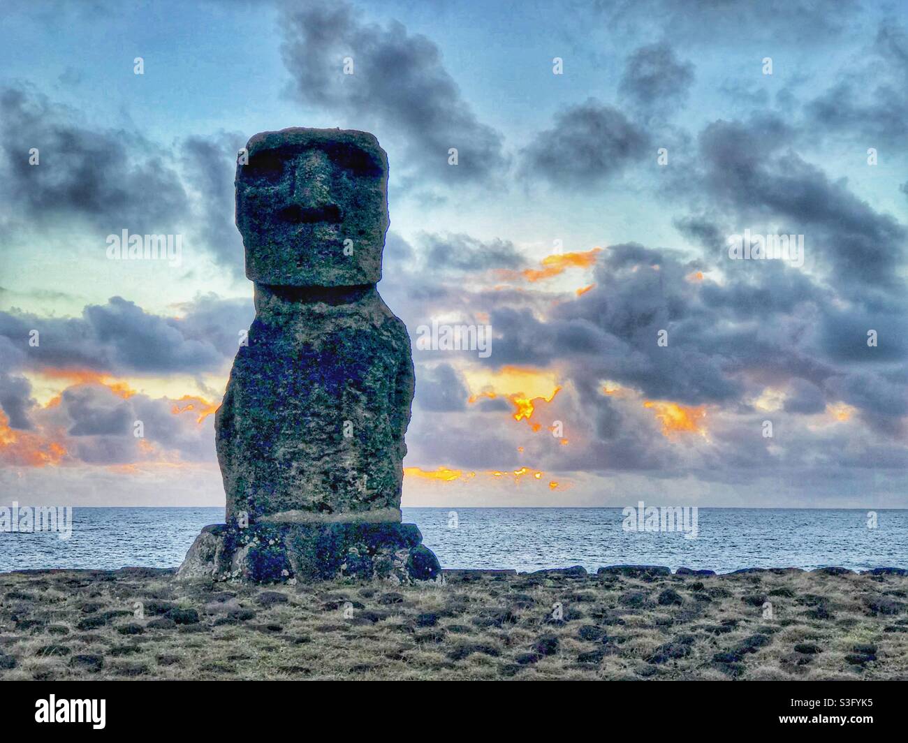 Single Moai at Ahu Tahai, Easter Island, Chile - Smartphone Captured Stock Image