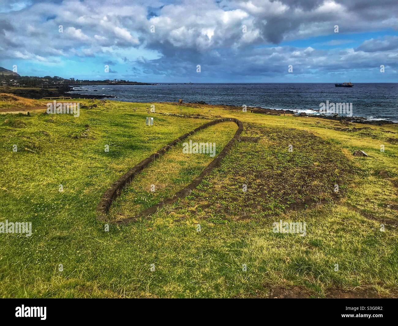 Historic house site, Tahai complex, Easter Island, Chile - Smartphone Captured Stock Image