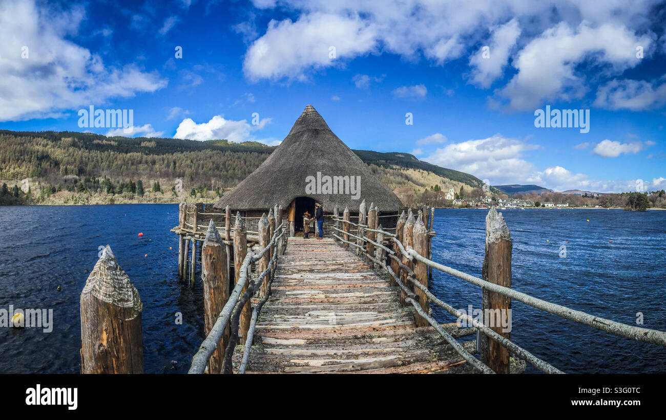 Scottish Crannog Centre, a recreated Iron Age house on Loch Tay near Kenmore Stock Photo