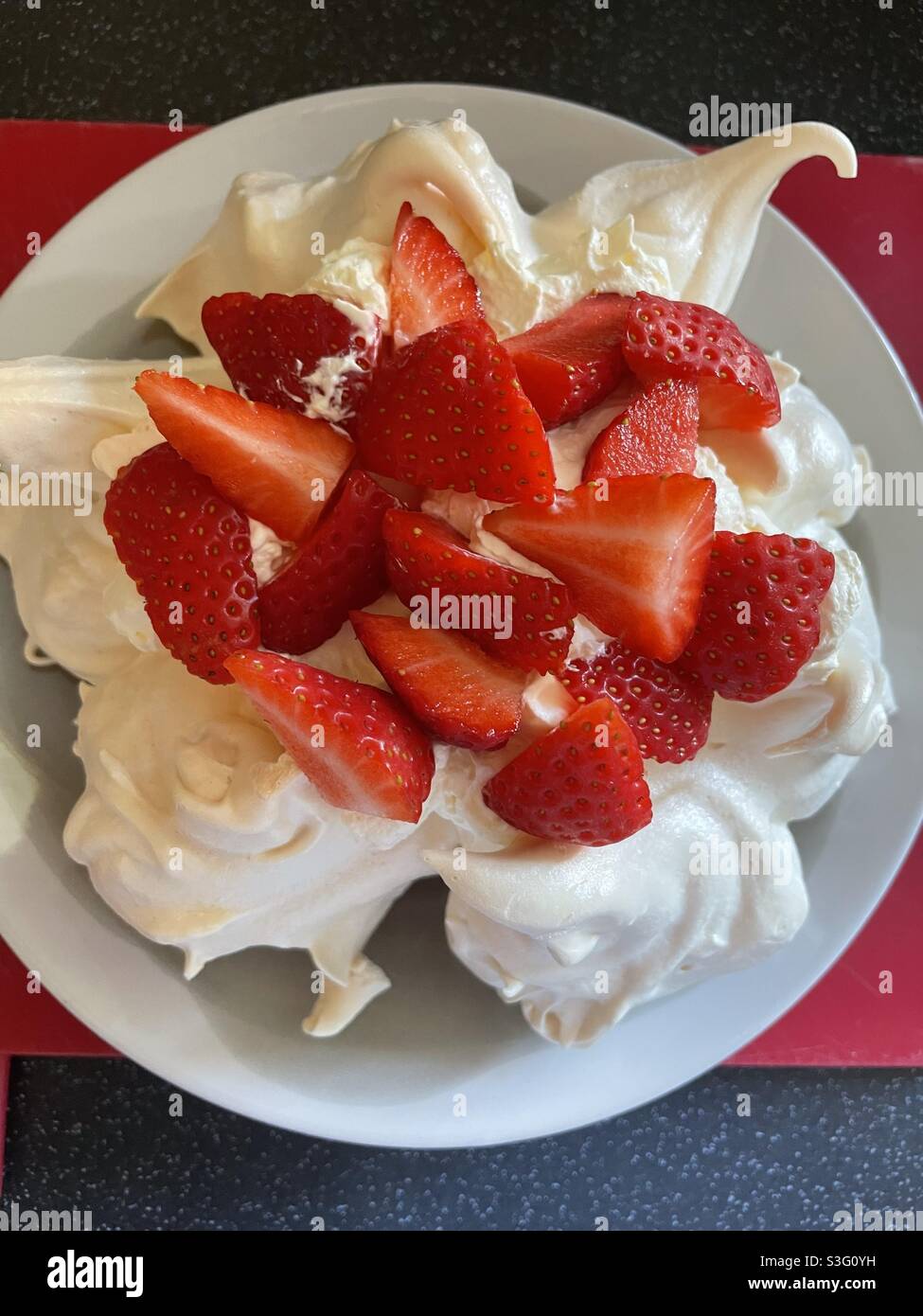 Strawberry Pavlova a taste of summer - Smartphone Captured Stock Image