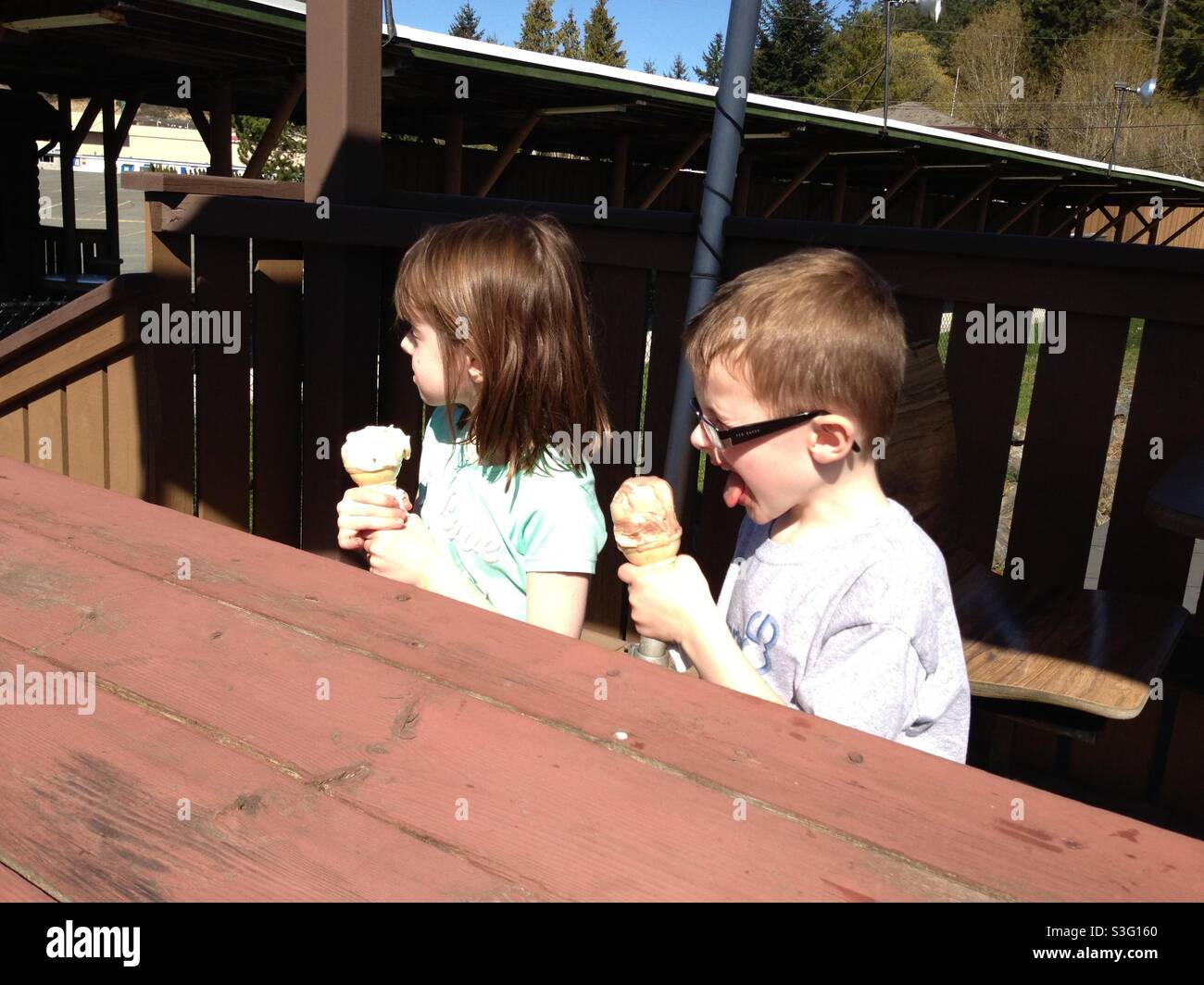 Children eating ice cream Stock Photo