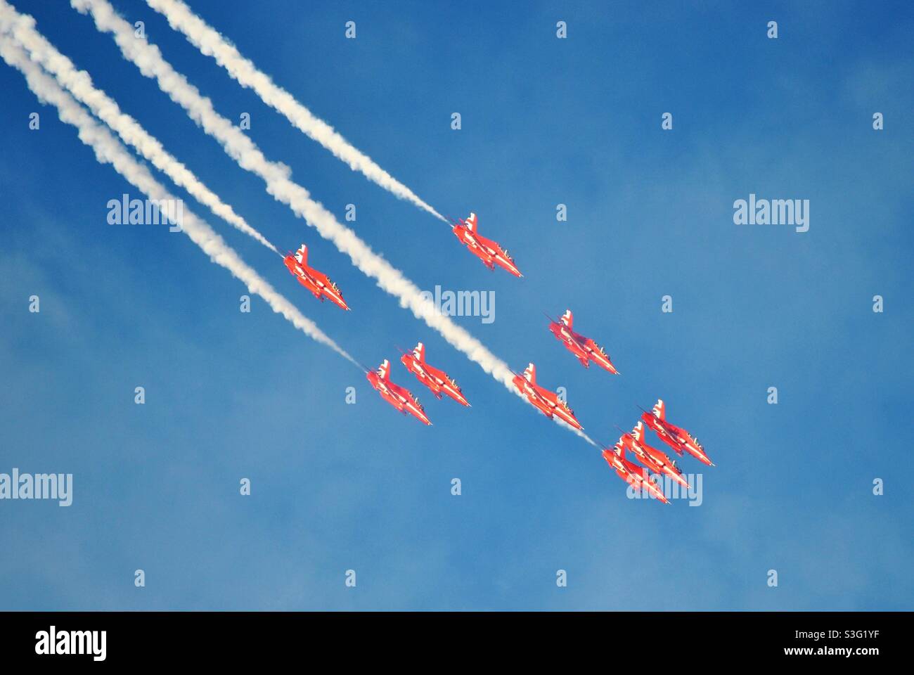 G7 Summit Cornwall: The Red Arrows perform over Carbis Bay / St Ives. Stock Photo