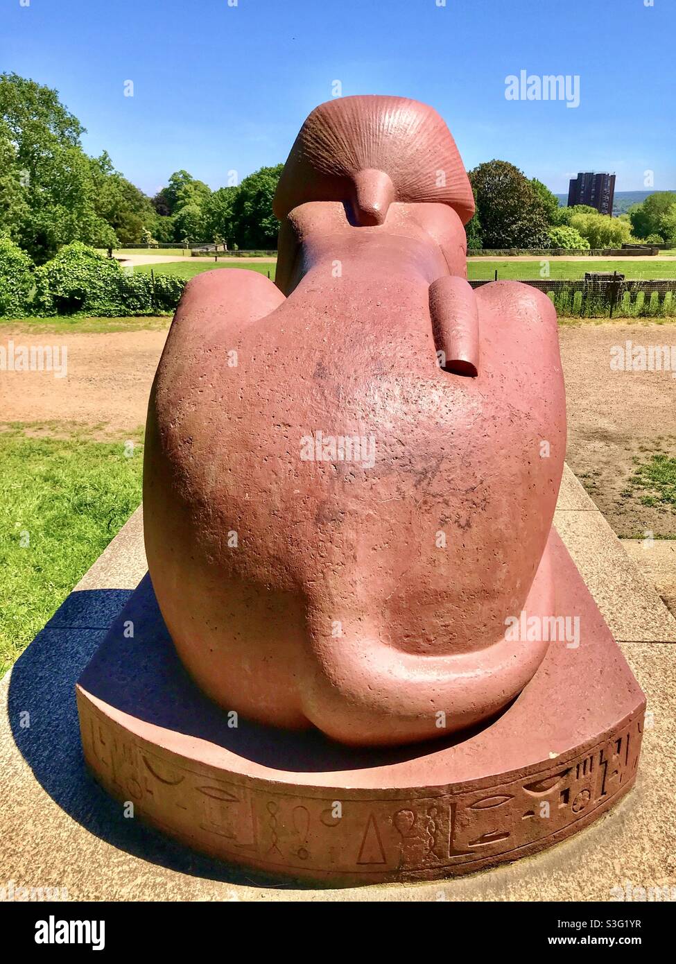 The back of beyond. A Sphinx-eye view of Crystal Palace park, London. It once stood outside the Victorian Great Exhibition World Fair of 1854 until the Palace was destroyed by fire in 1936. Stock Photo