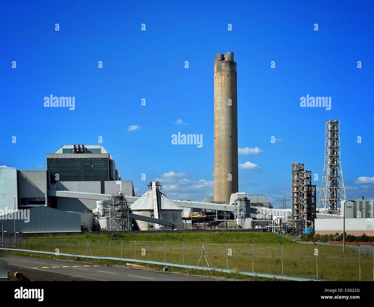 Aberthaw coal burning power station currently being decommissioned and removed. June 2021 - Smartphone Captured Stock Image