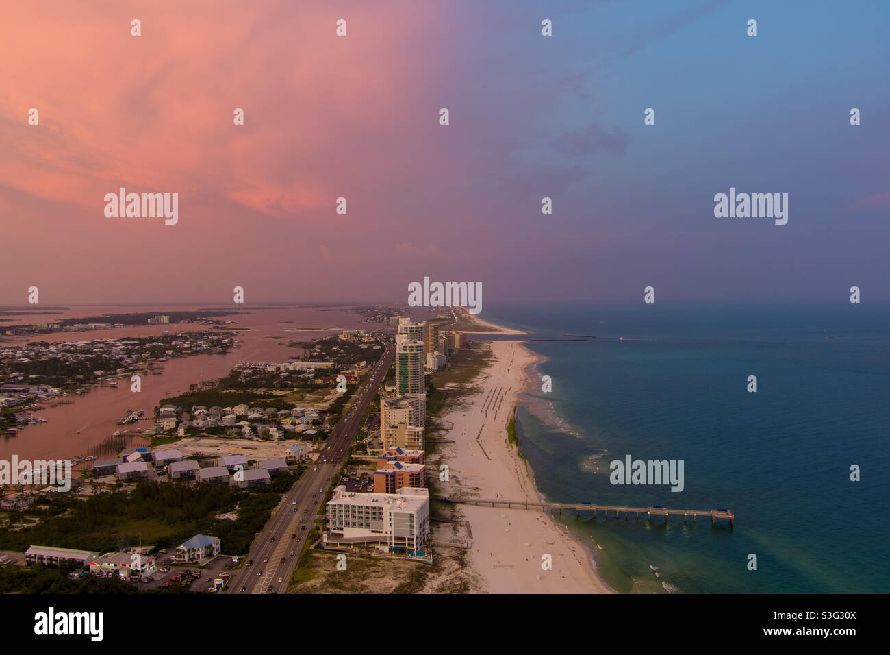 Gulf Coast beach at sunset Stock Photo