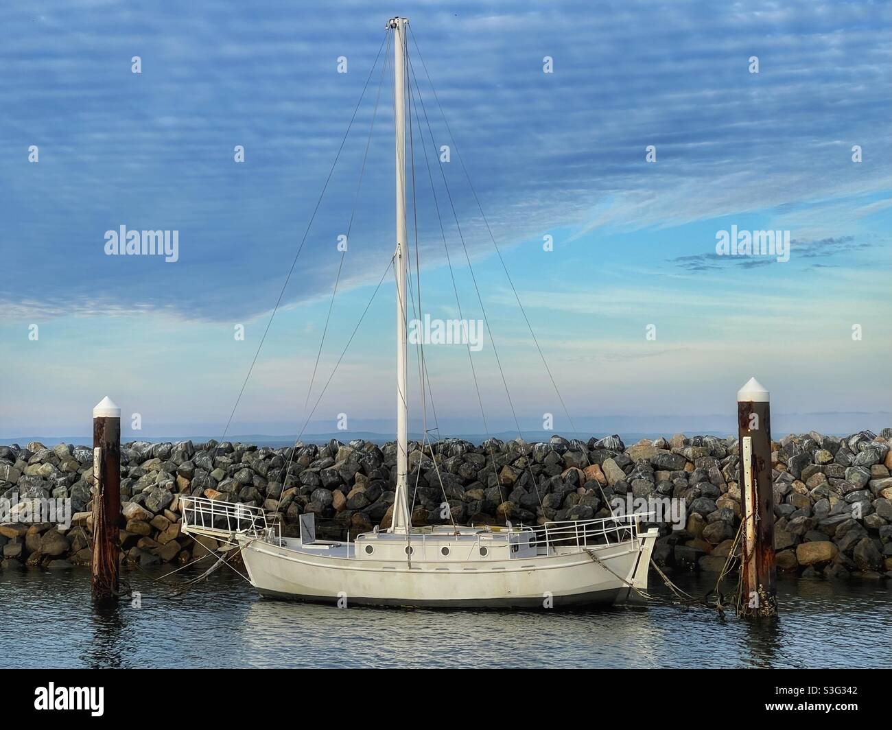 Sailboat in the harbor, Redcliffe, Queensland, Australia - Smartphone Captured Stock Image