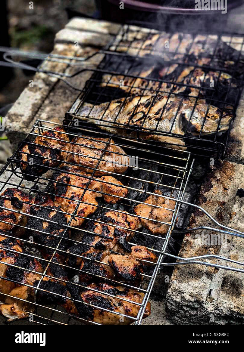 Chicken and Tilapia grill Stock Photo Alamy