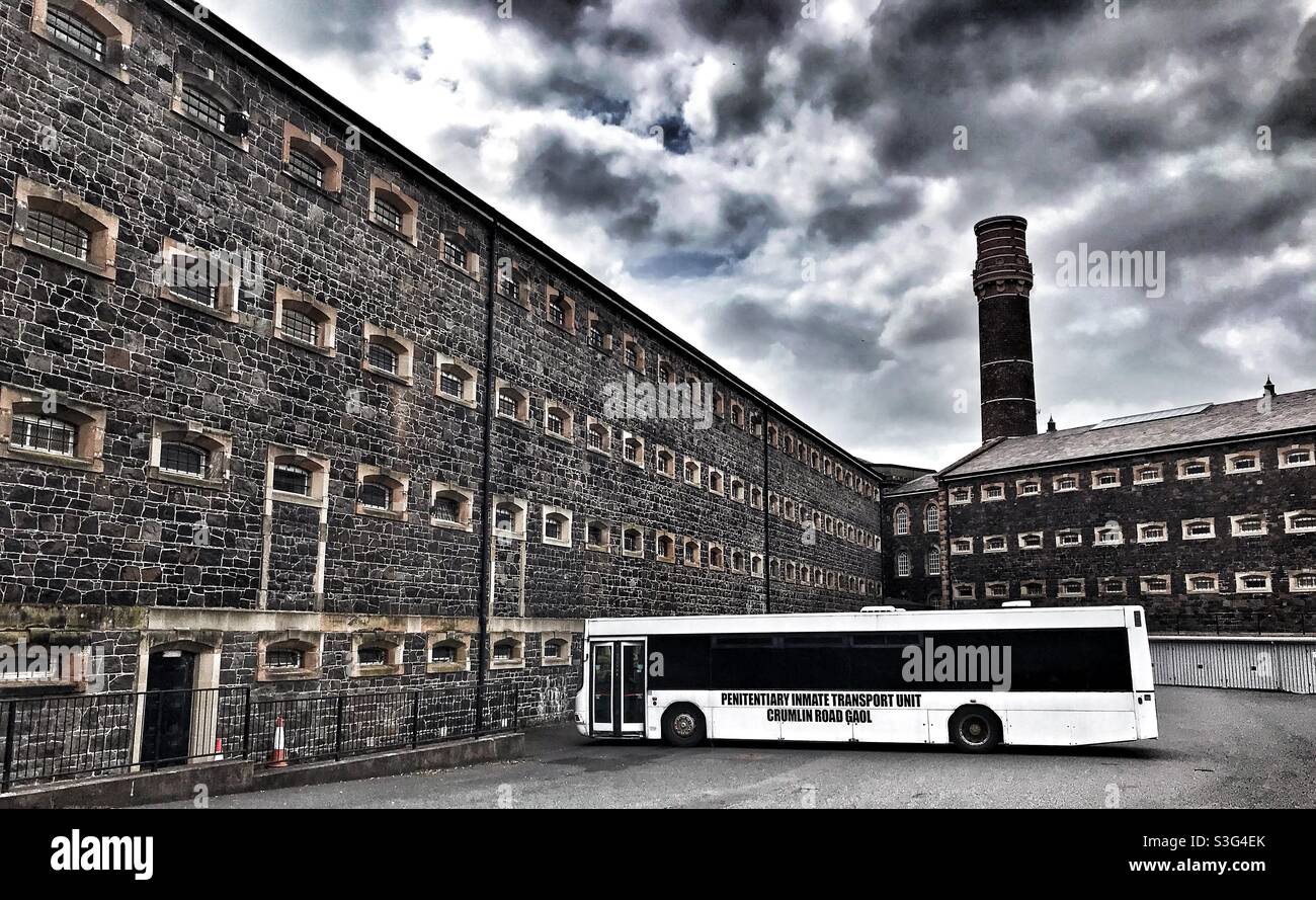 Crumlin Road Gaol and Prison Bus in Belfast Northern Ireland- Now a Museum Stock Photo