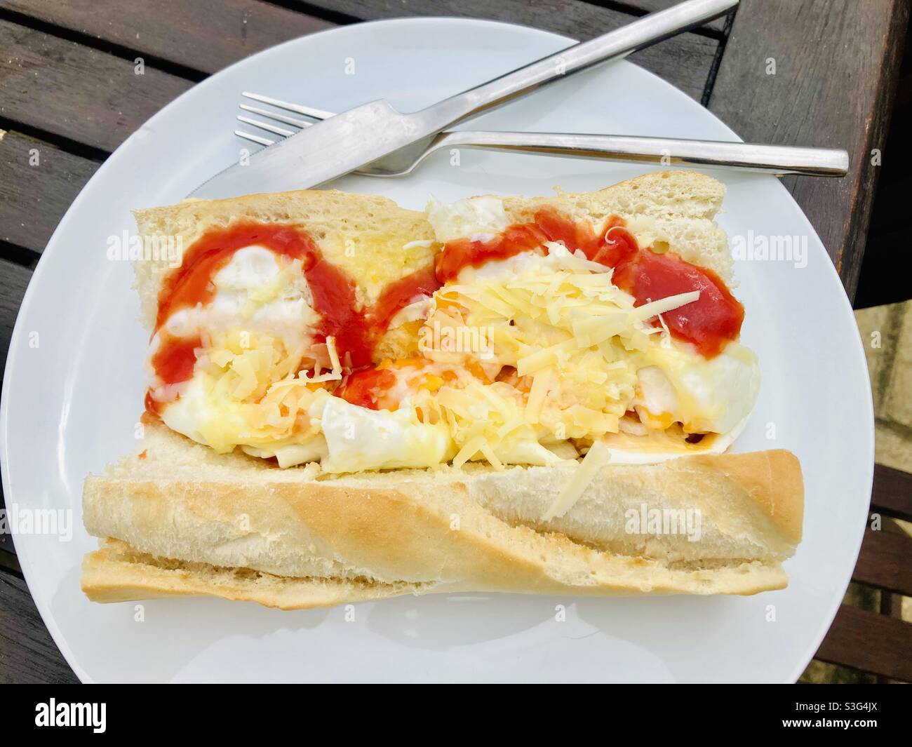 Fried Eggs Cheese Bread Ketchup High Resolution Stock Photography And Images Alamy