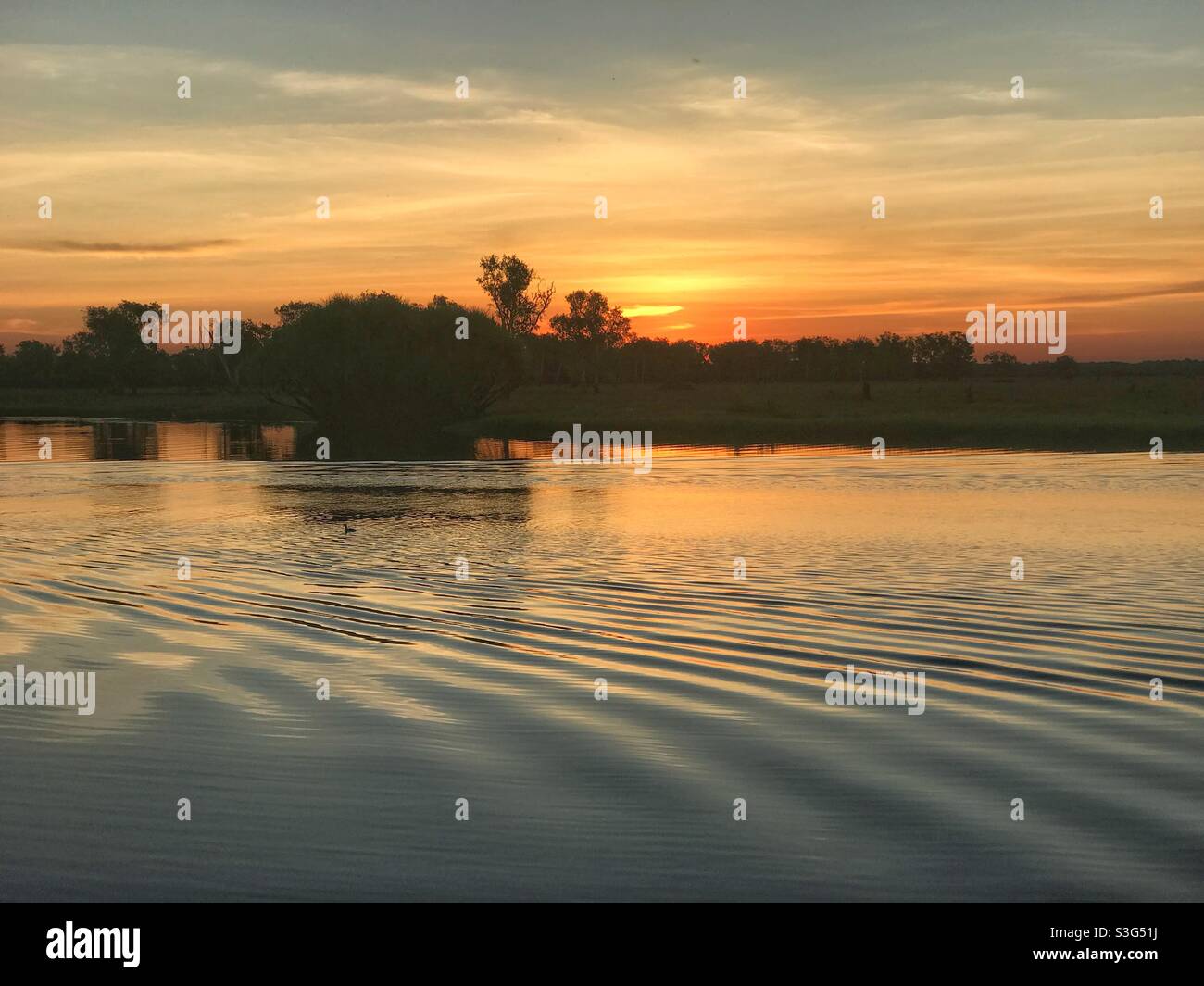 Sunset at Yellow Water Billabong, Kakadu National Park, Northern Territory, Australia - Smartphone Captured Stock Image