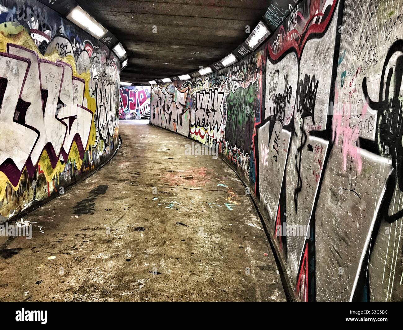 Graffitied underpass in Belfast Northern Ireland - Featured in The TV drama Line Of Duty - Smartphone Captured Stock Image