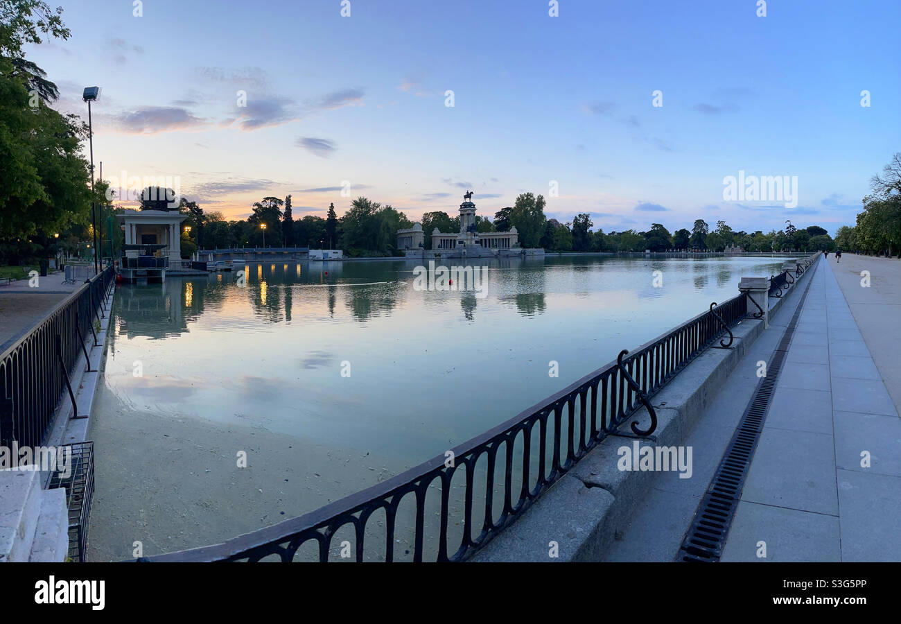 Pond, panoramic view. El Retiro park, Madrid, Spain. - Smartphone Captured Stock Image
