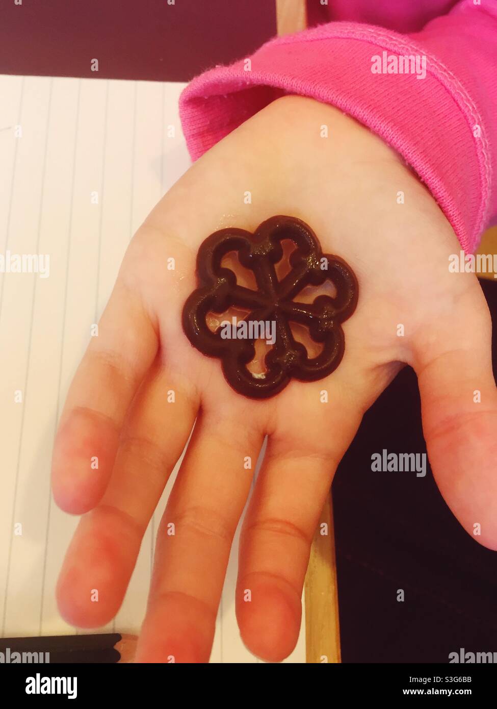 Hand of a child holding a chocolate cookie - Smartphone Captured Stock Image