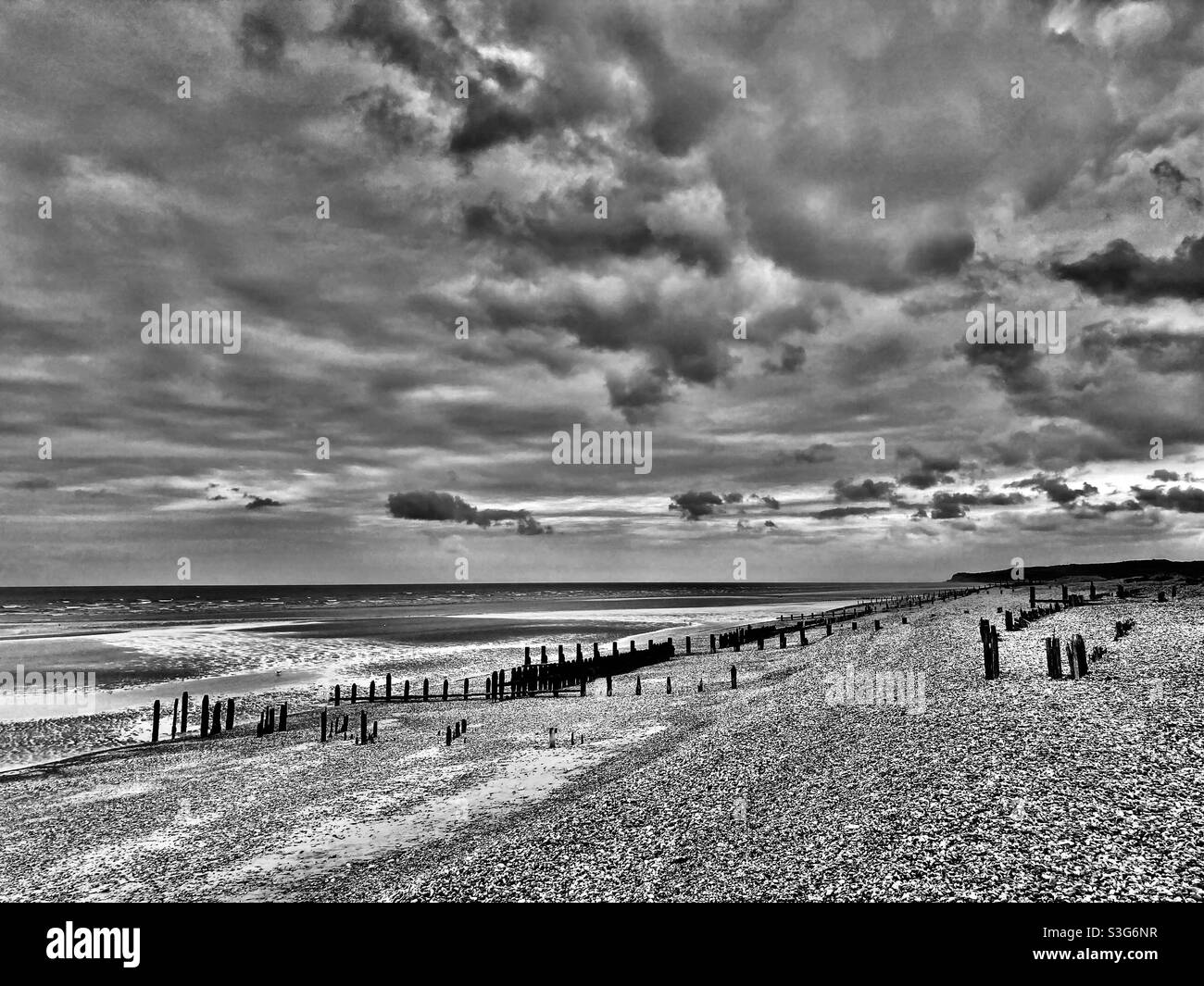 East Sussex coast view in monochrome Stock Photo