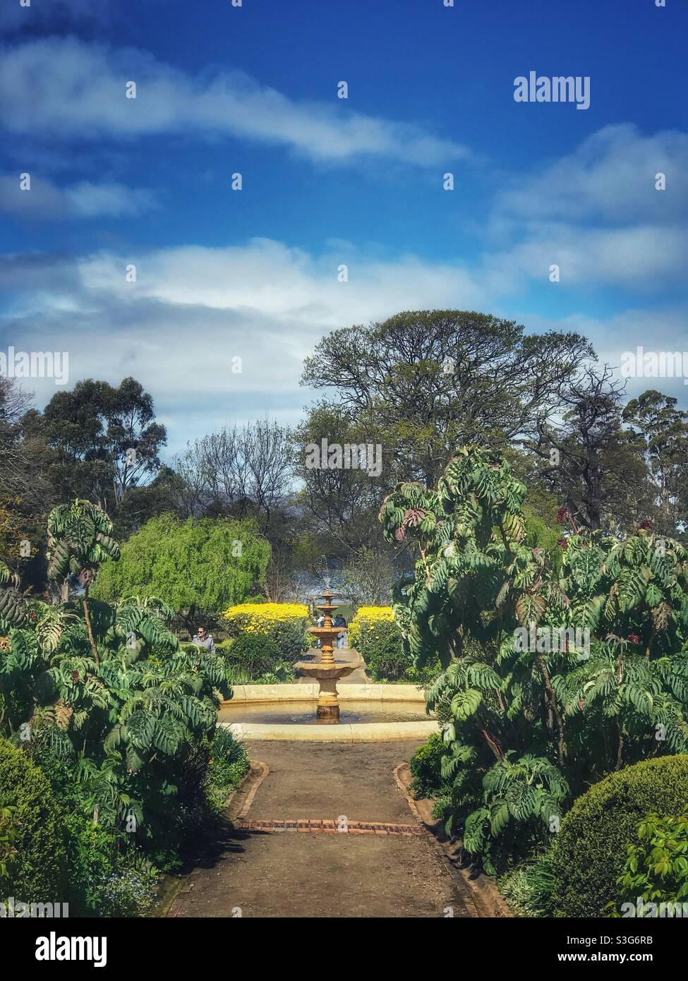 Garden fountain at the Port Arthur historic site in Tasmania, Australia - Smartphone Captured Stock Image