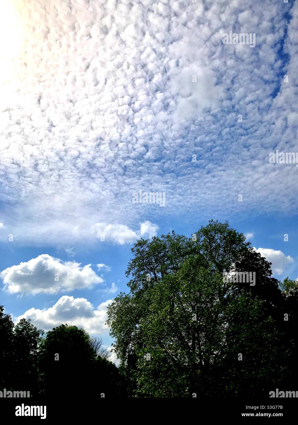A mackerel sky cloud formation, London. Stock Photo