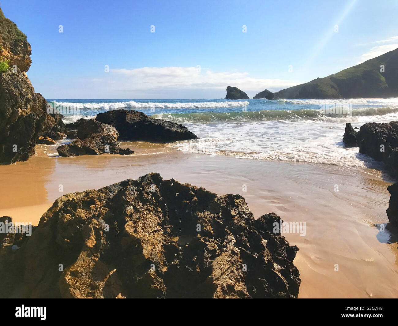 Torimbia beach. Asturias, Spain. - Smartphone Captured Stock Image