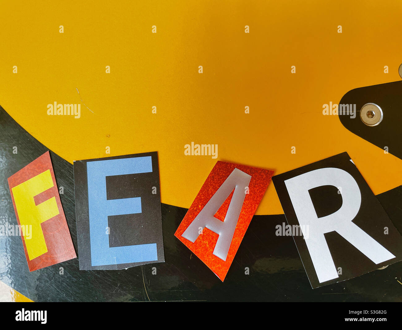 Ransom note style letters spelling the word fear, USA - Smartphone Captured Stock Image