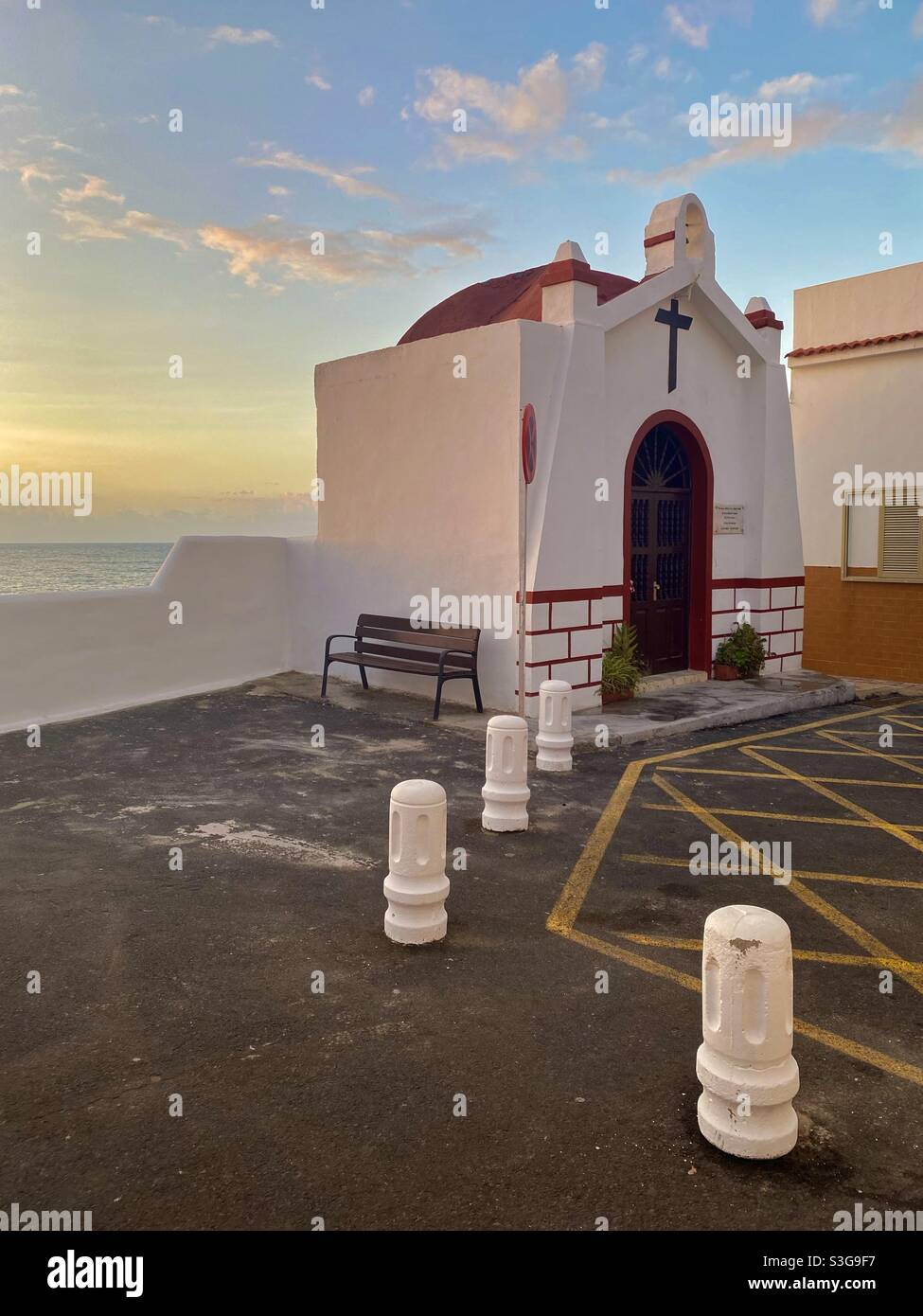 Small church on the coast in Puerto de la Cruz, Tenerife, Spain - Smartphone Captured Stock Image