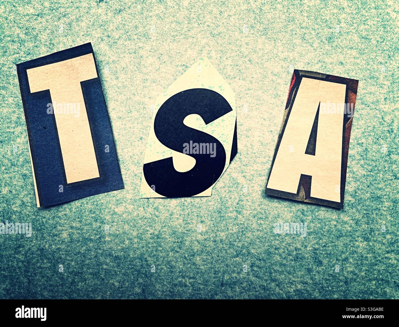 Ransom note style spelling out transportation security administration, TSA, USA - Smartphone Captured Stock Image