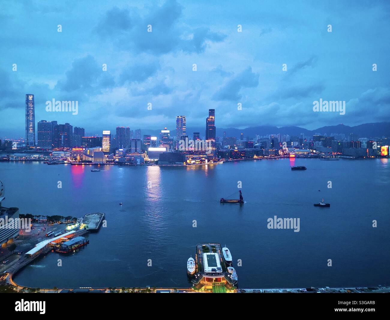 View of Victoria harbour in Hong Kong. - Smartphone Captured Stock Image