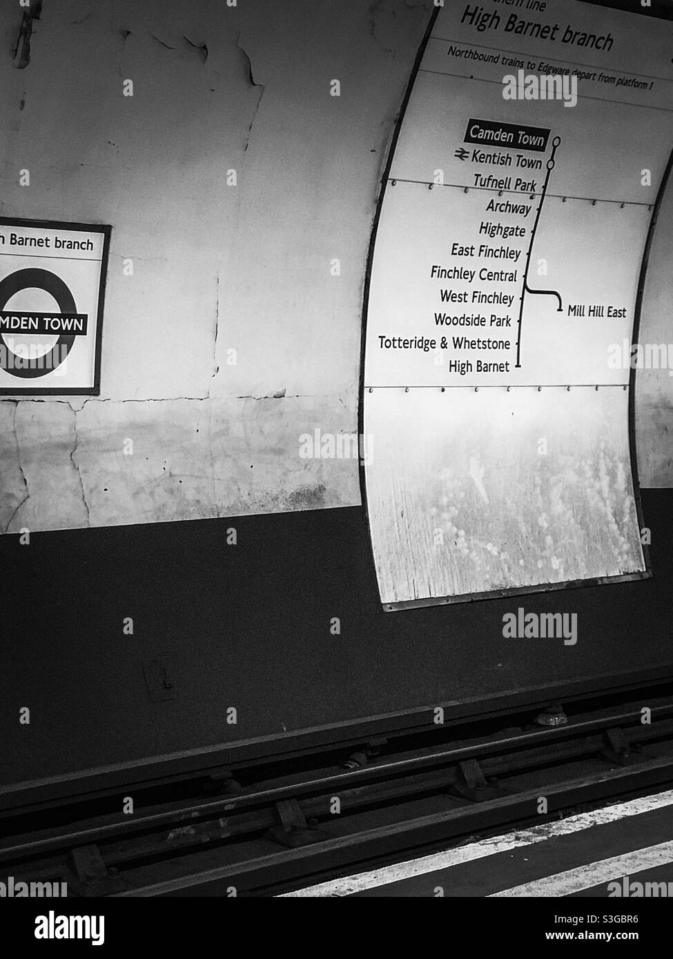Camden Town underground platform Stock Photo