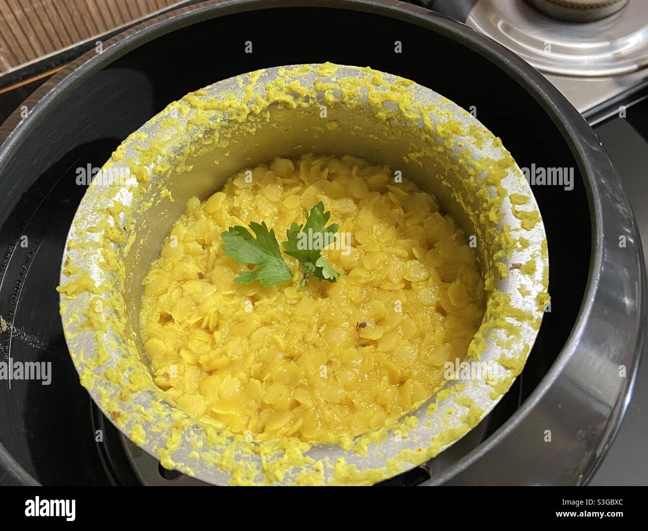 Freshly cooked libel Daal in an Indian home. Stock Photo