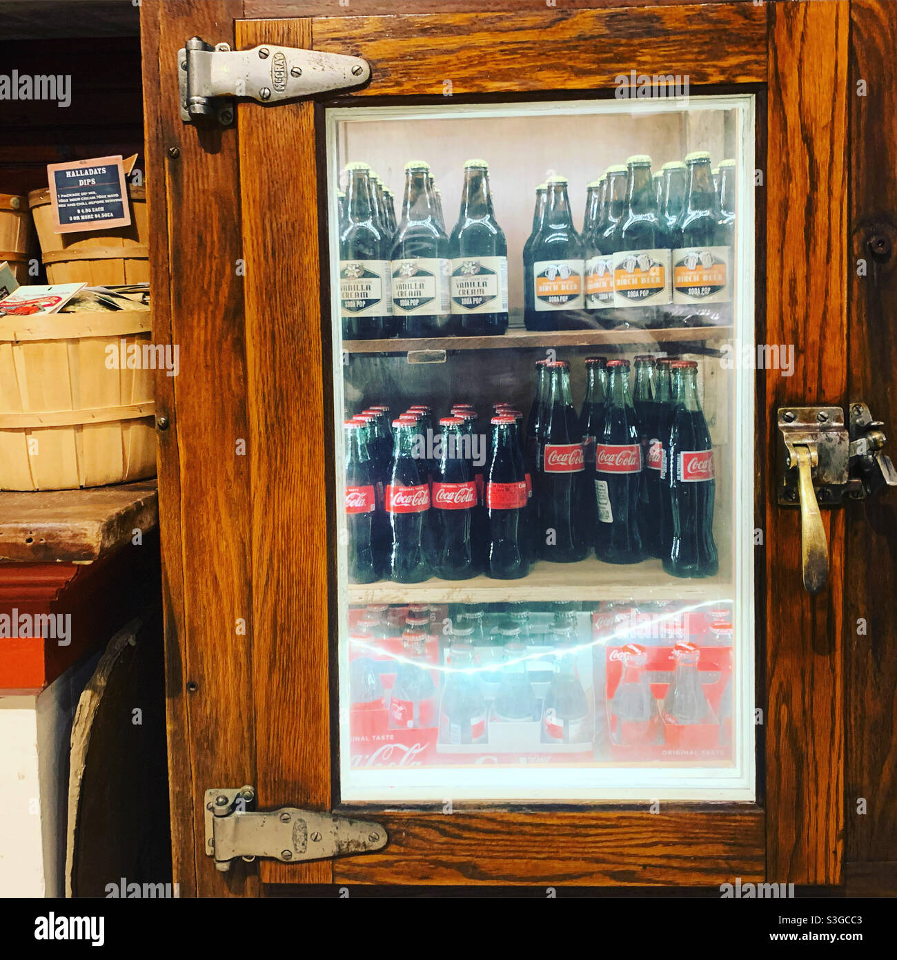 Sodas in a refrigerator, Vermont Country Store, Rockingham, Windham County, Vermont, United States Stock Photo