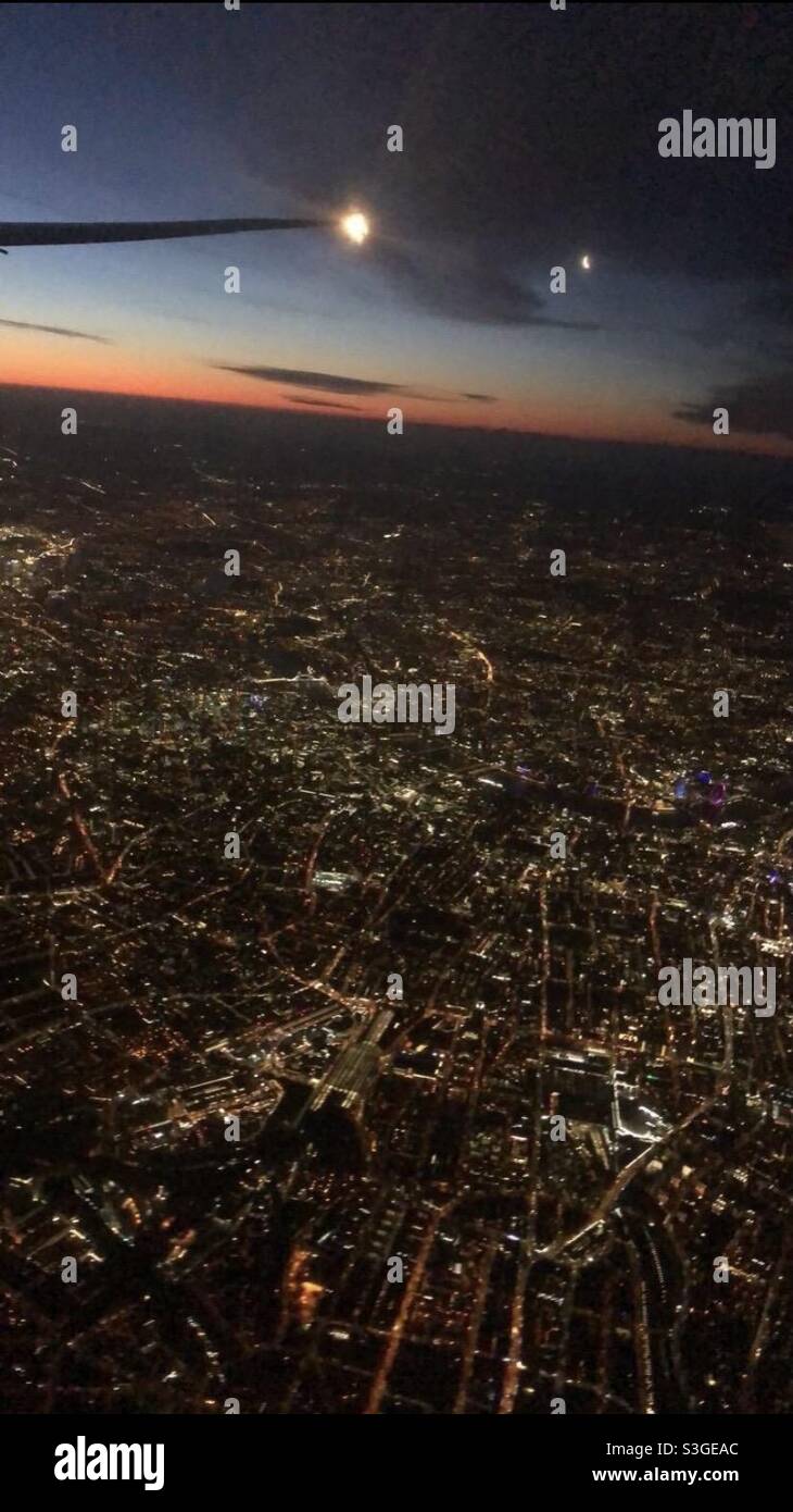 Plane view of the uk at night Stock Photo