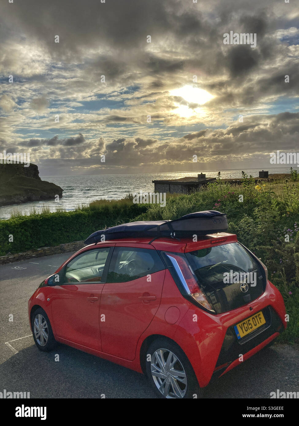 Surfer’s car parked at Mawgan Porth Cornwall - Smartphone Captured Stock Image