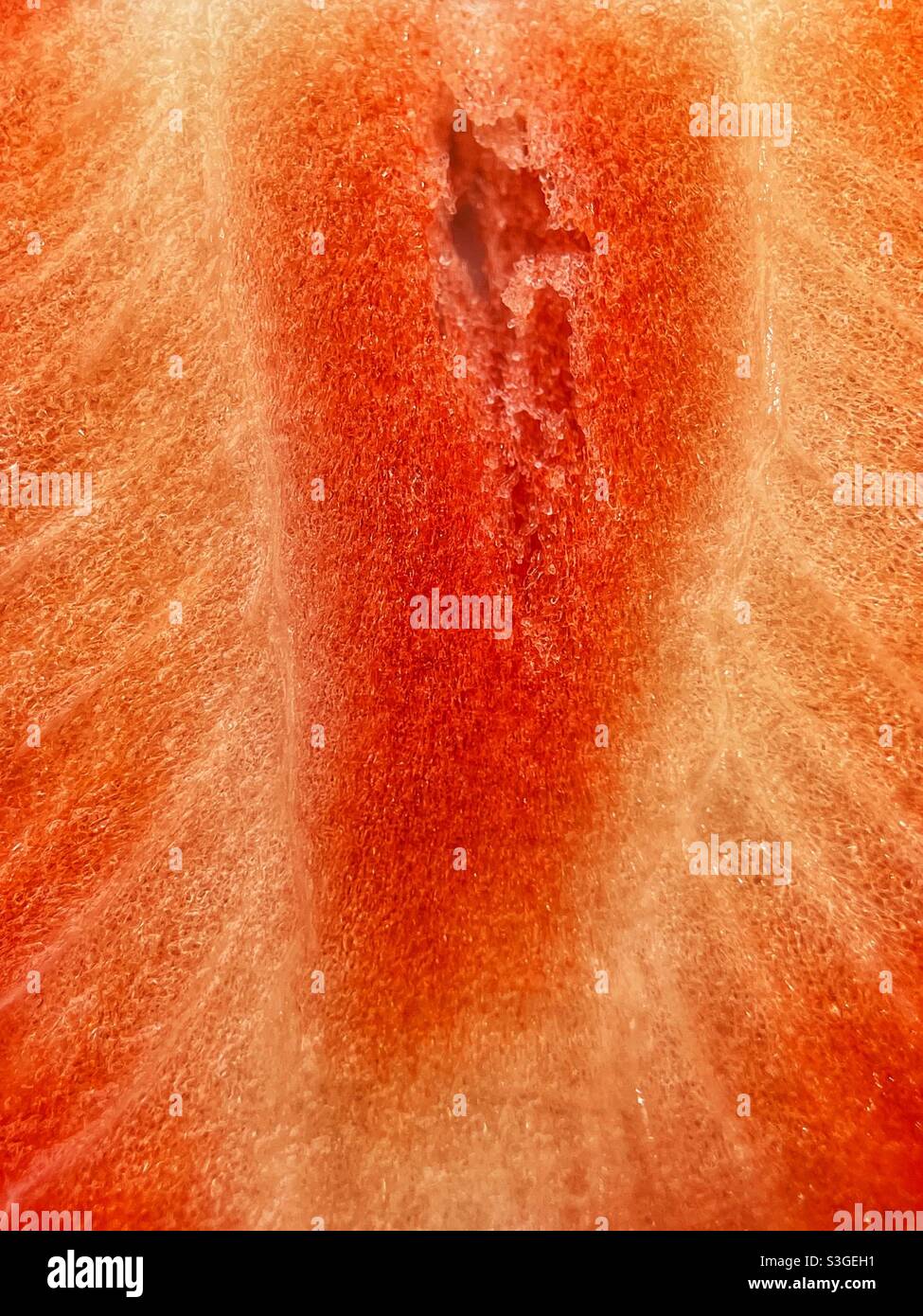 Macro view of the flesh of a strawberry Stock Photo