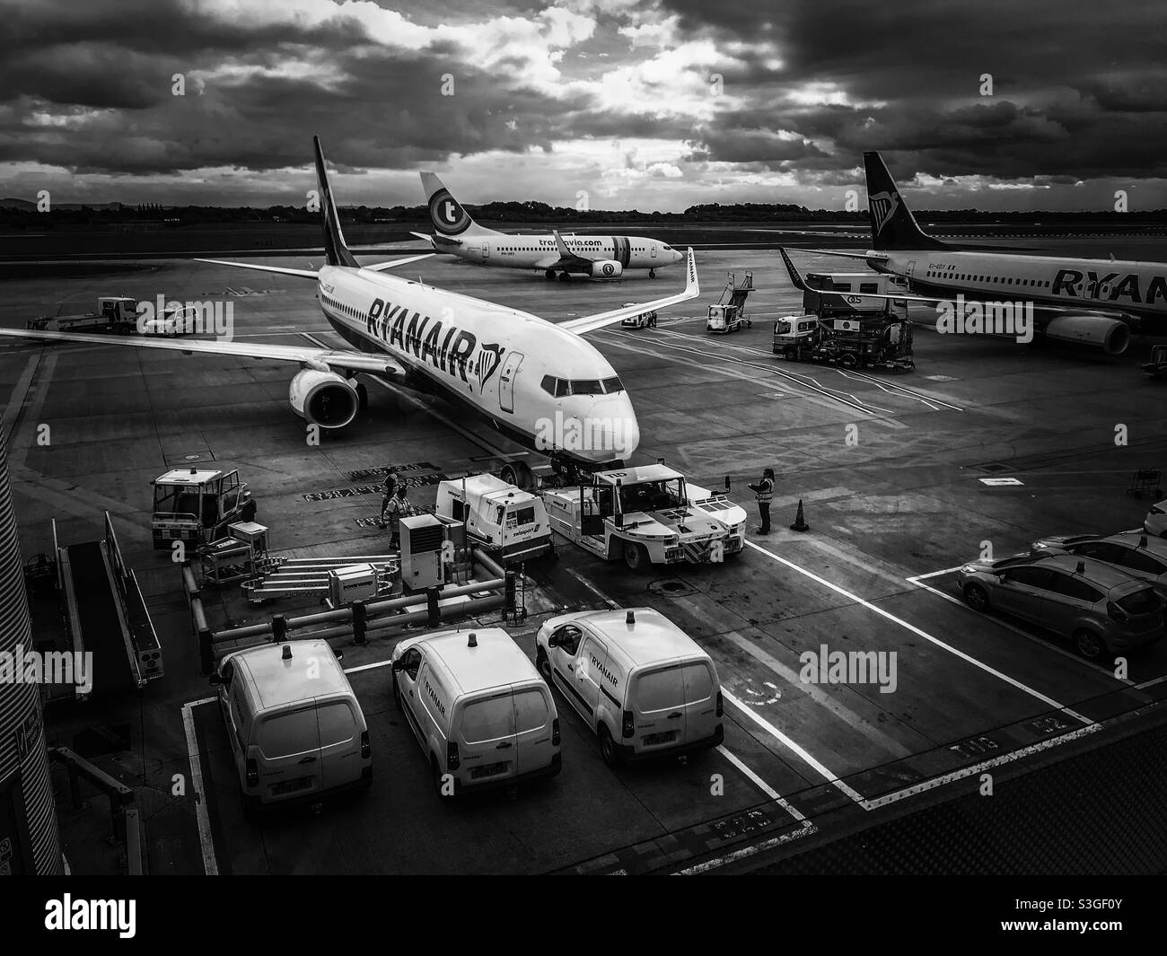 Ryanair plane at its gate in Manchester airport - Smartphone Captured Stock Image
