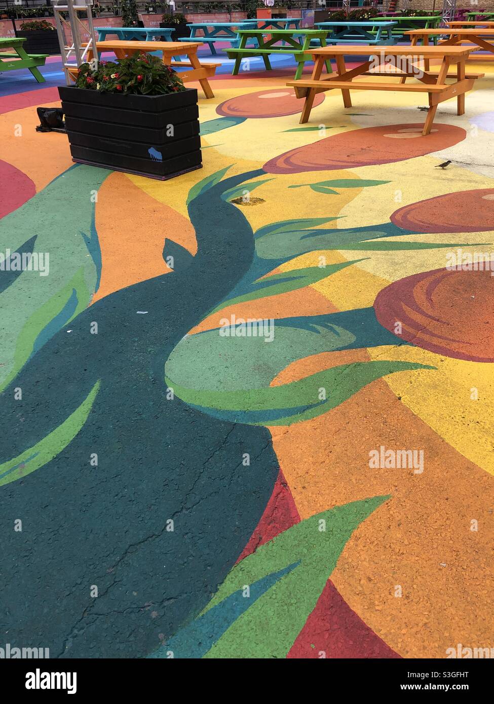 A colourful outdoor patio in downtown Toronto, Canada Stock Photo Alamy