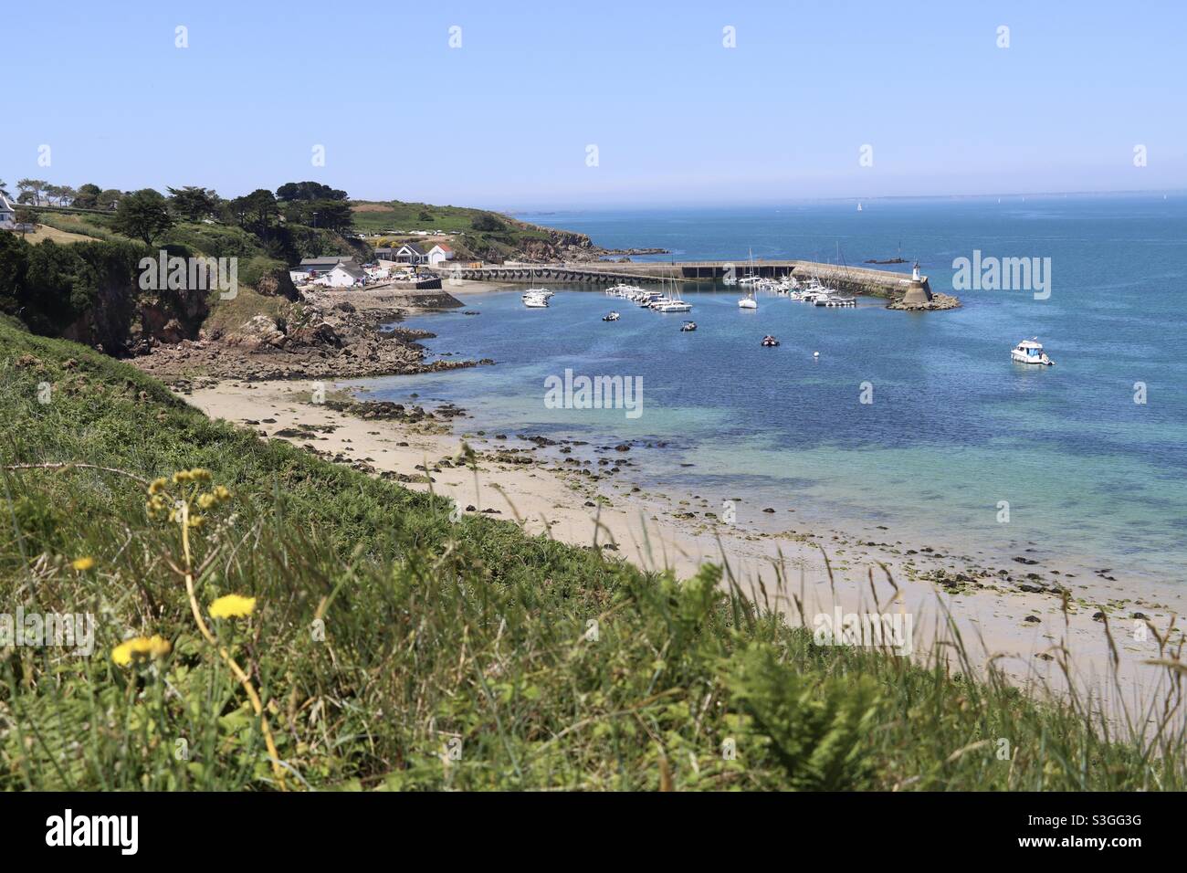 View on the paradise island of Houat in Brittany, Morbihan, France - Smartphone Captured Stock Image