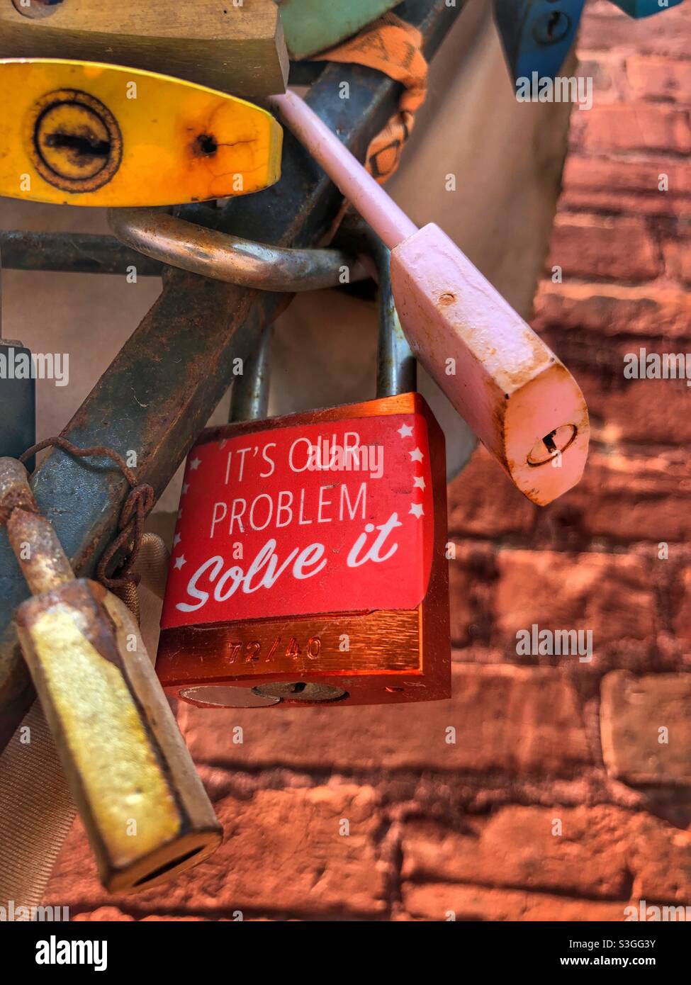 Close up of love locks. - Smartphone Captured Stock Image