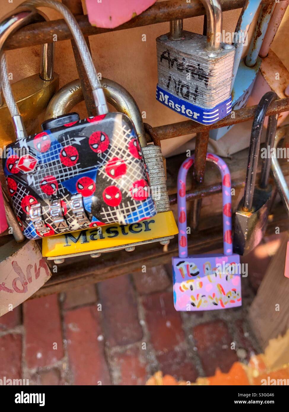 Love locks on display. - Smartphone Captured Stock Image