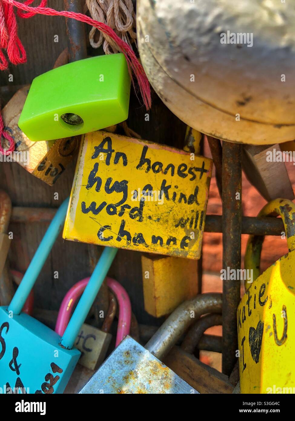 A cluster of hanging love locks. Stock Photo