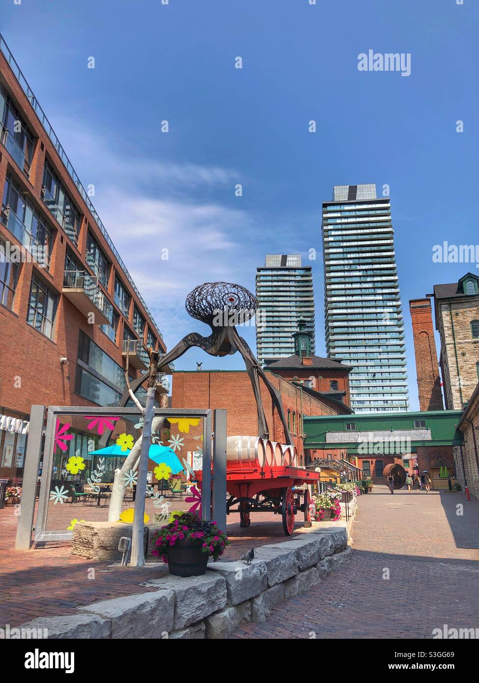 Historical Distillery District in a Toronto neighbourhood on a sunny summer day. - Smartphone Captured Stock Image