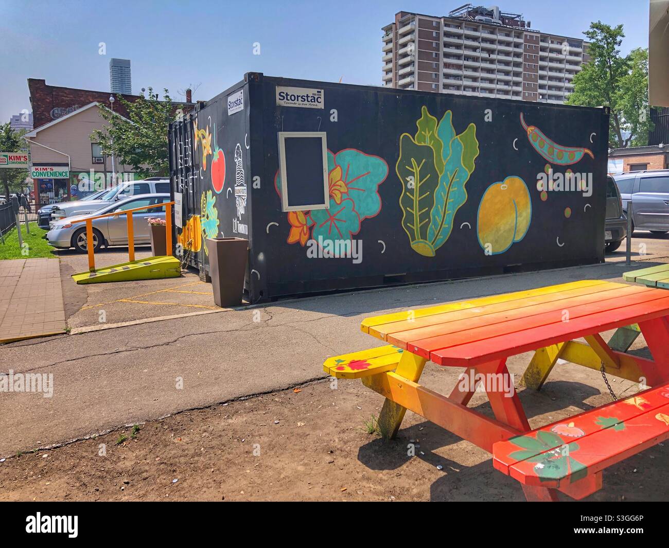 A vegetable and fruit kiosk in a Toronto neighbourhood. - Smartphone Captured Stock Image