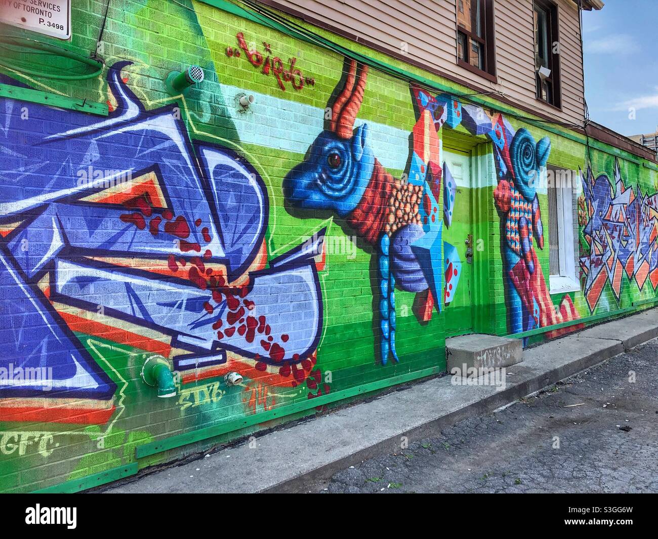 Colourful urban street art mural in a Toronto neighbourhood. - Smartphone Captured Stock Image