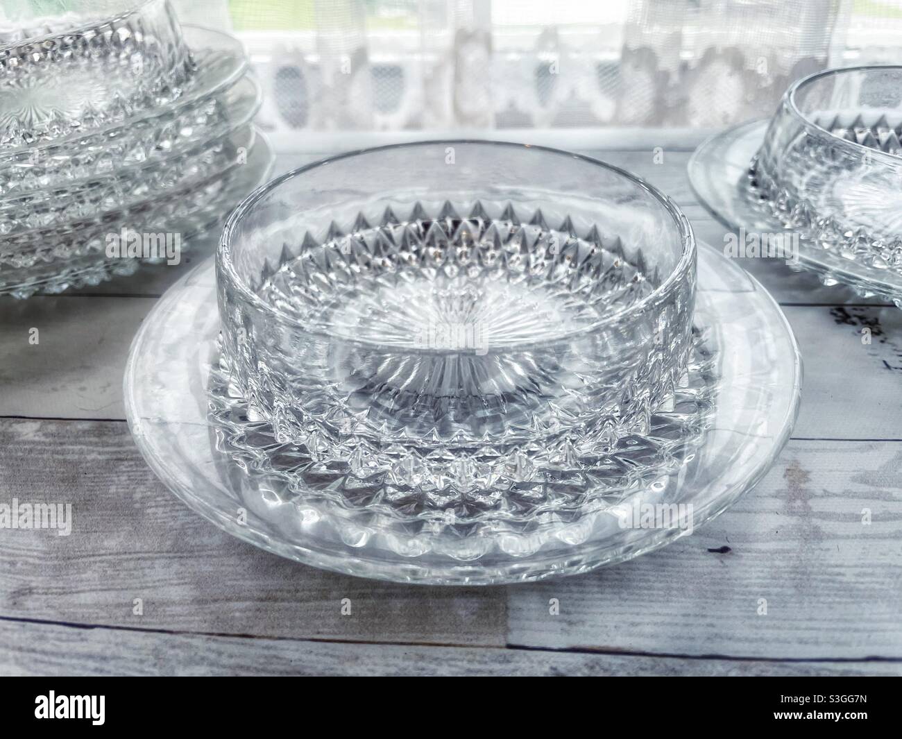 Old fashioned cut glass dessert dishes Stock Photo Alamy