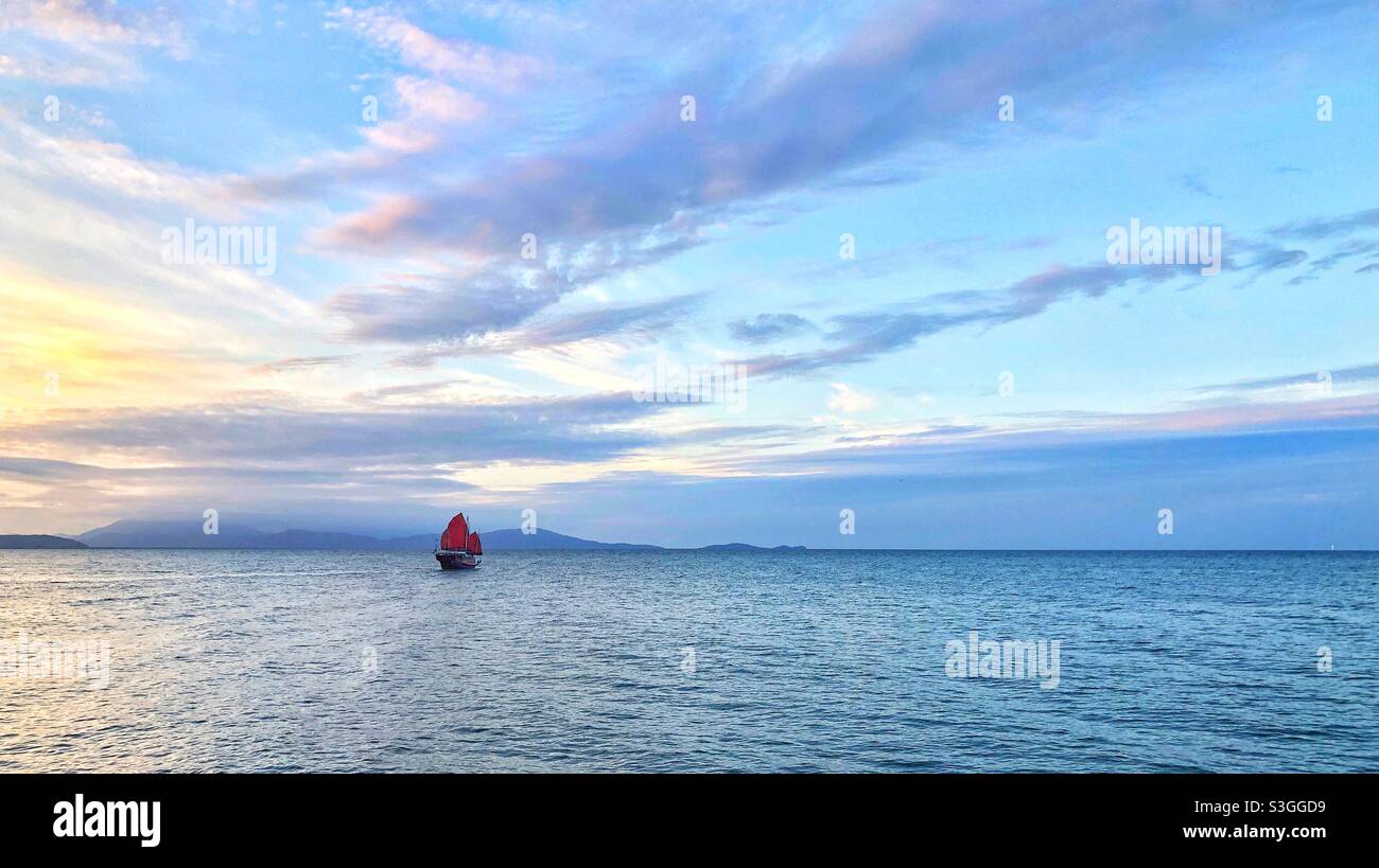 Junk Boat at Sunset Port Douglas Queensland - Smartphone Captured Stock Image