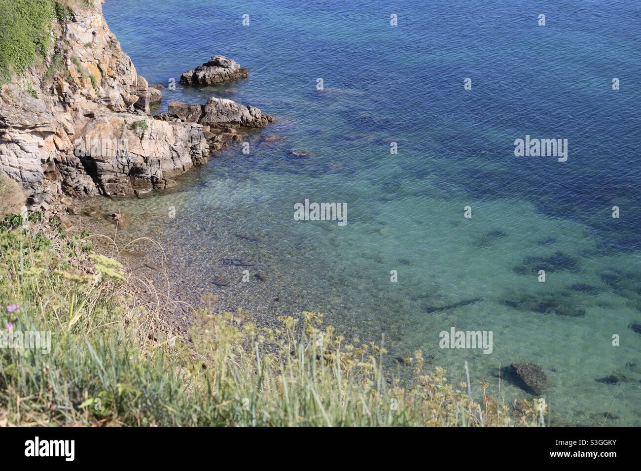 Tropical colors of the sea in Brittany, Morbihan , Houat island , France - Smartphone Captured Stock Image