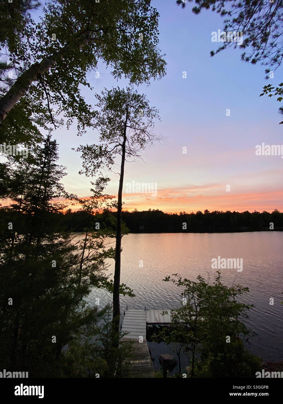 Sunset on lake in northern Wisconsin - Smartphone Captured Stock Image