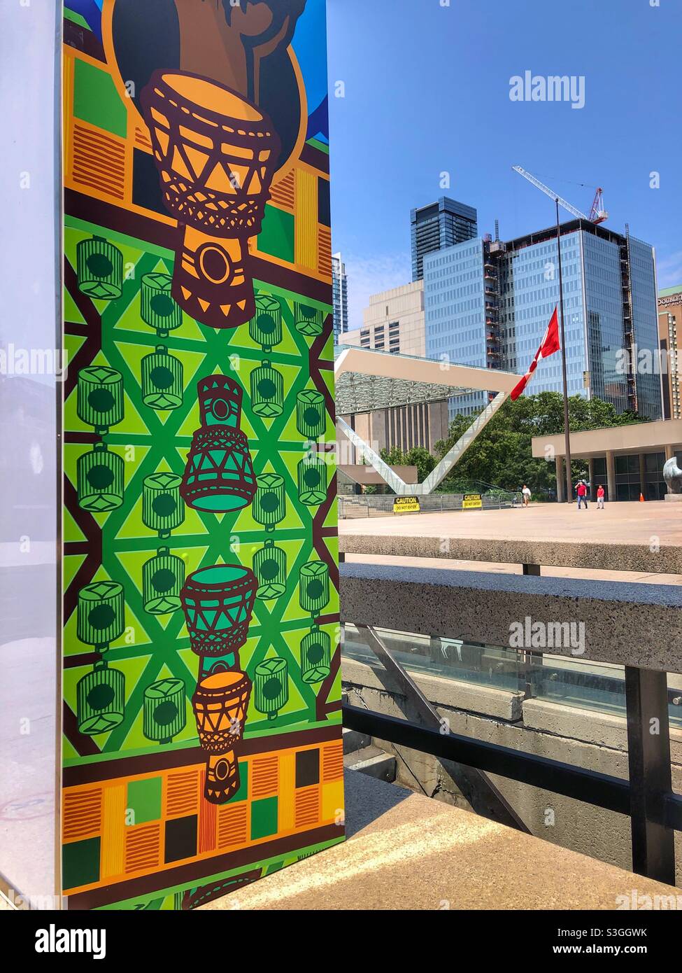 An African themed art display in Nathan Phillips Square in Toronto, Canada. - Smartphone Captured Stock Image