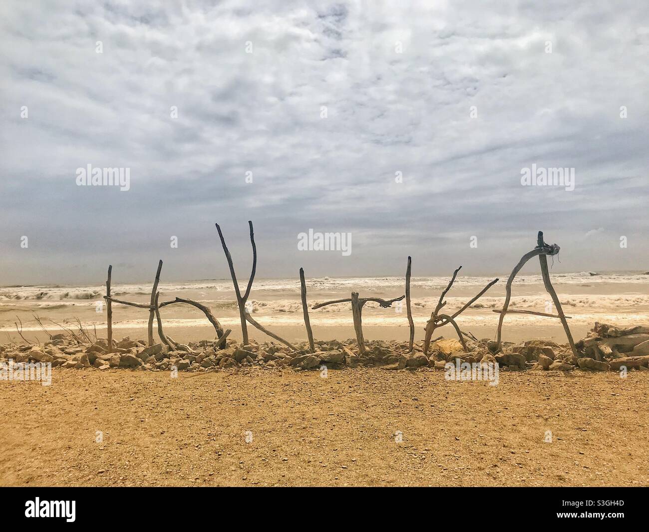 Hokitika Beach Sign on New Zealand’s South Island - Smartphone Captured Stock Image
