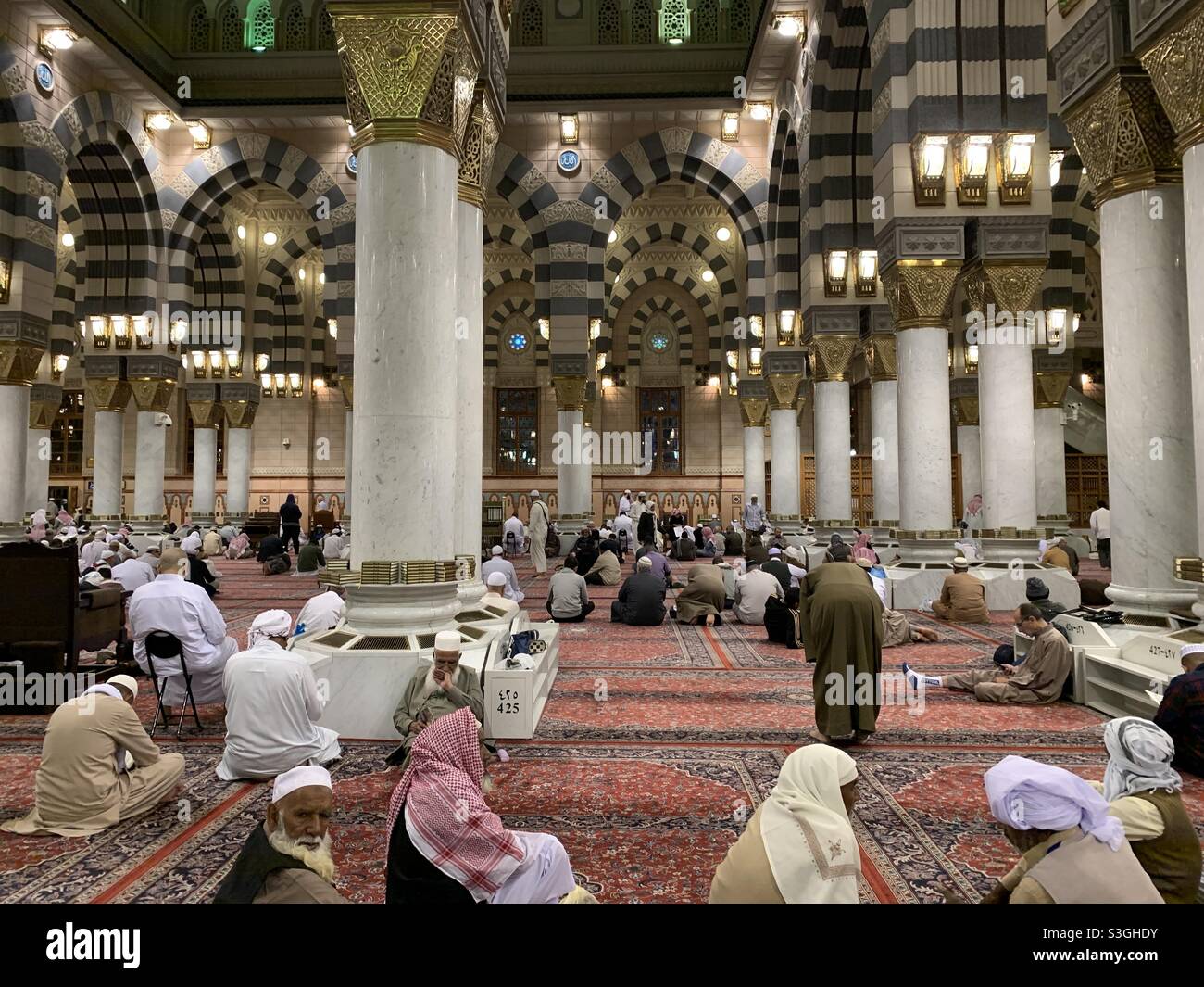 Inside Al Nabawi Grand Mosque Medina Saudi Arabia Stock Photo