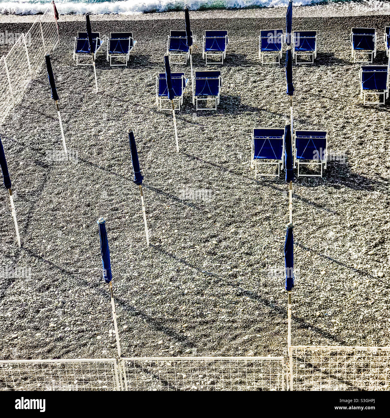 Sun loungers on Amalfi beach, Italy - Smartphone Captured Stock Image