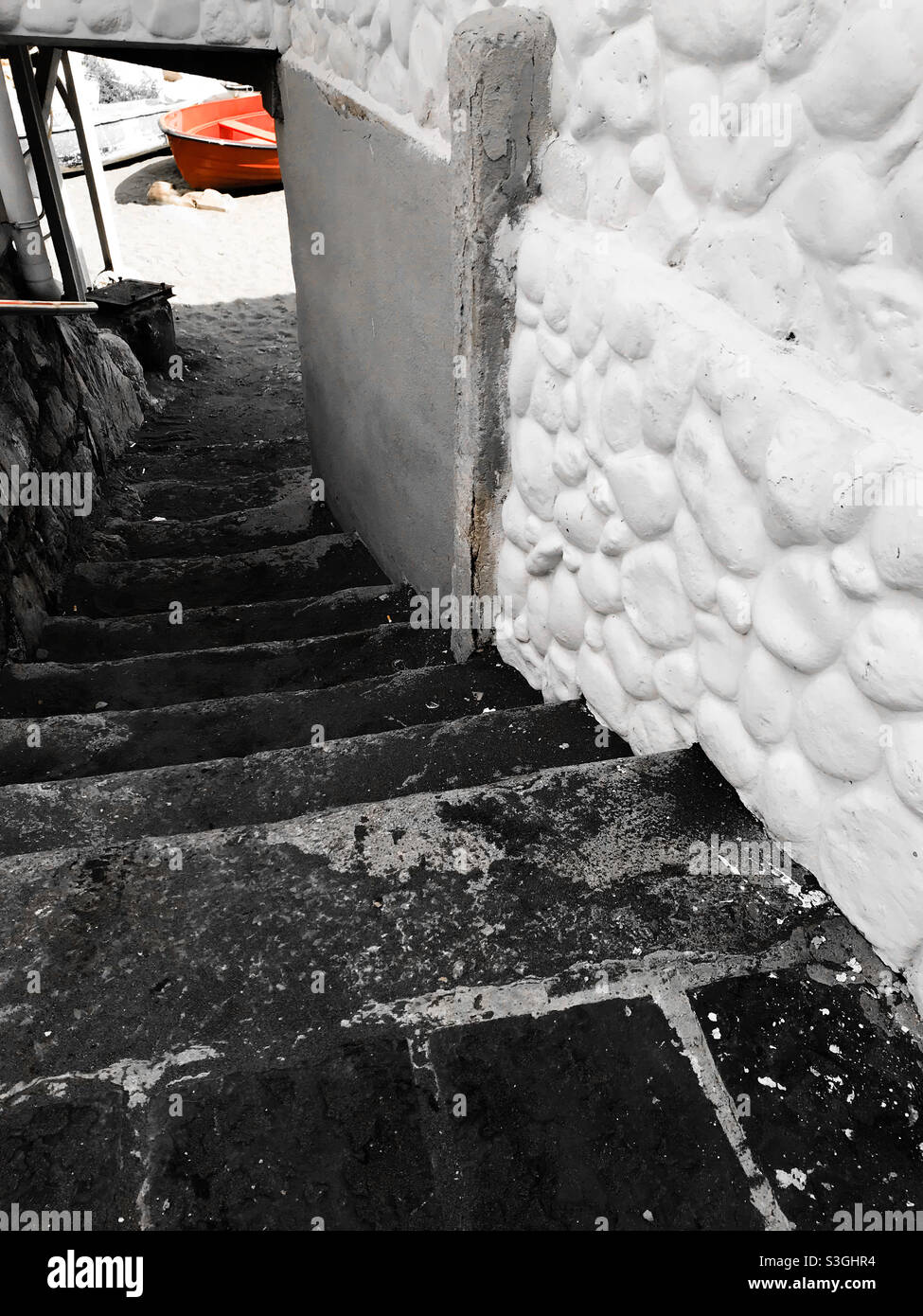 Small, narrow stone staircase to marina, Sorrento - Smartphone Captured Stock Image