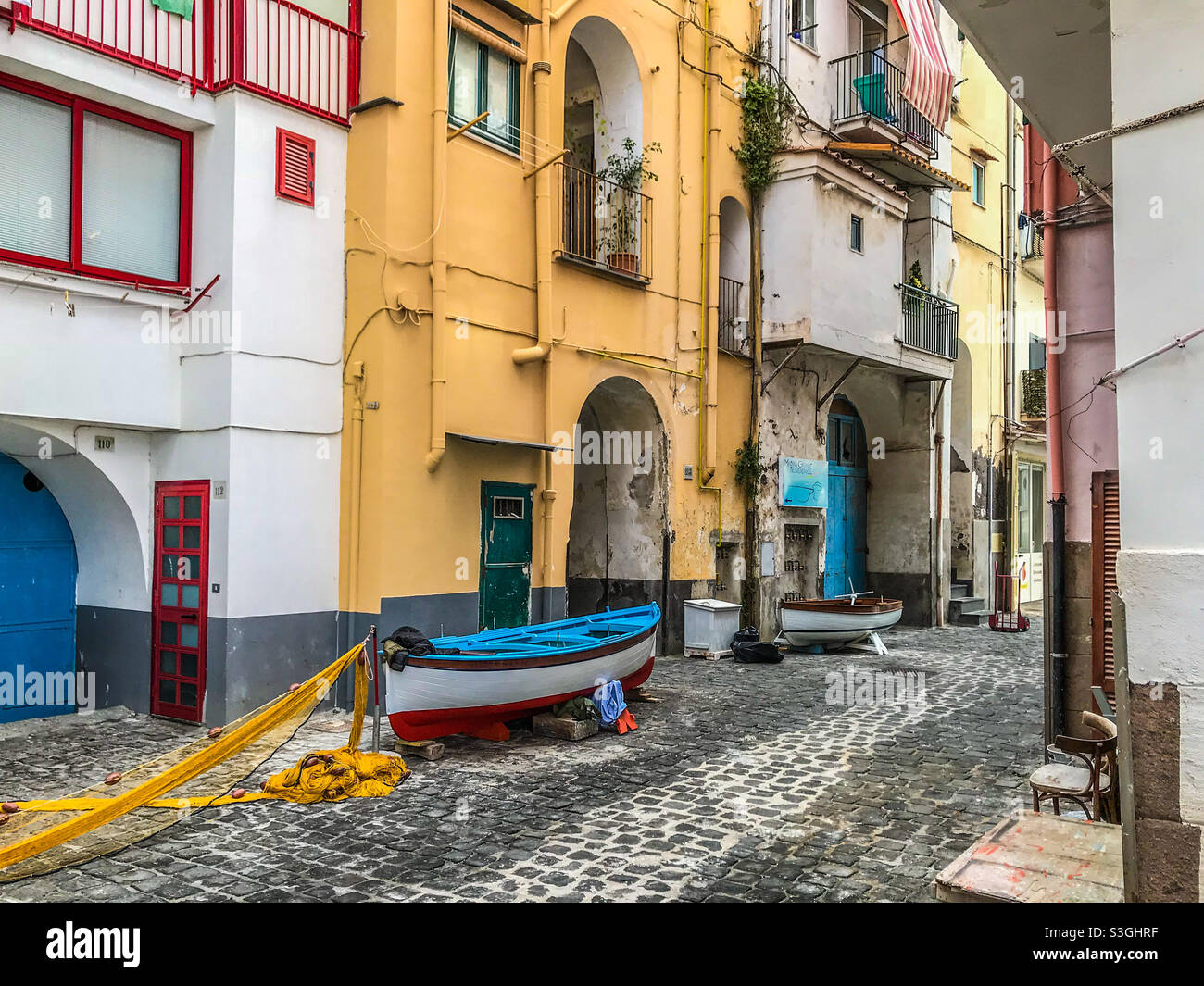 Fishing boat and houses, marina grande, Sorrento - Smartphone Captured Stock Image